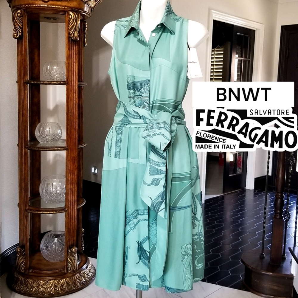 Salvatore FERRAGAMO Beautiful Print Belted Silk Dress BNWT